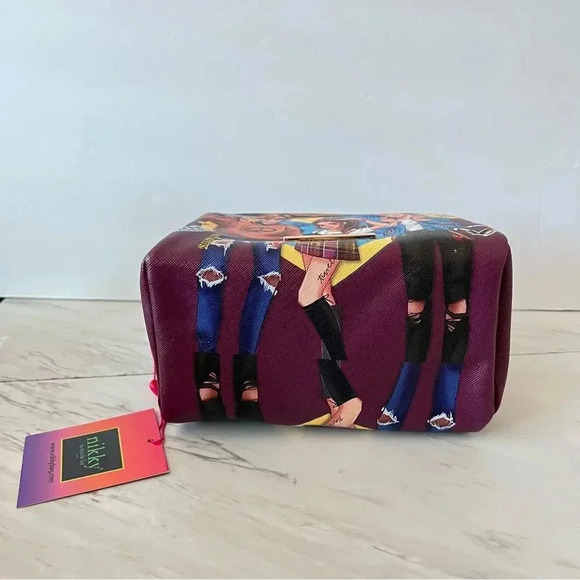 Nikky By Nicole Lee Cosmetic Pouch Bag Pop Generation Gray/Burgundy - Picture 5 of 9